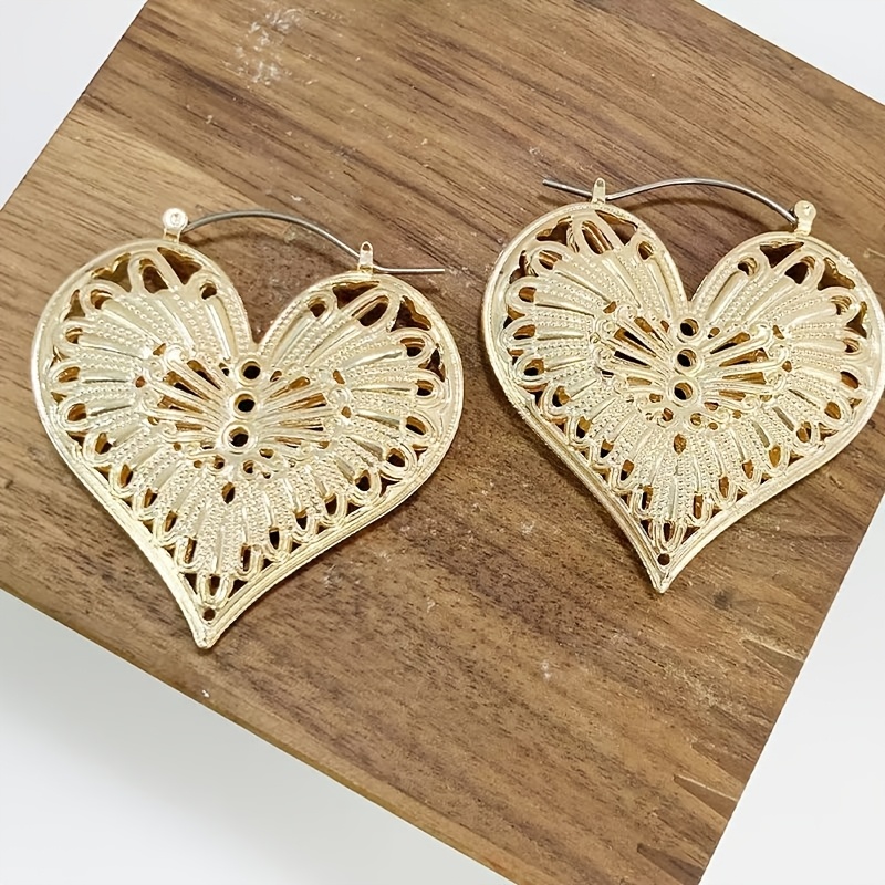 Boho Heart Shaped Earrings 14K Golden Plated Iron with Stainless Steel Post
